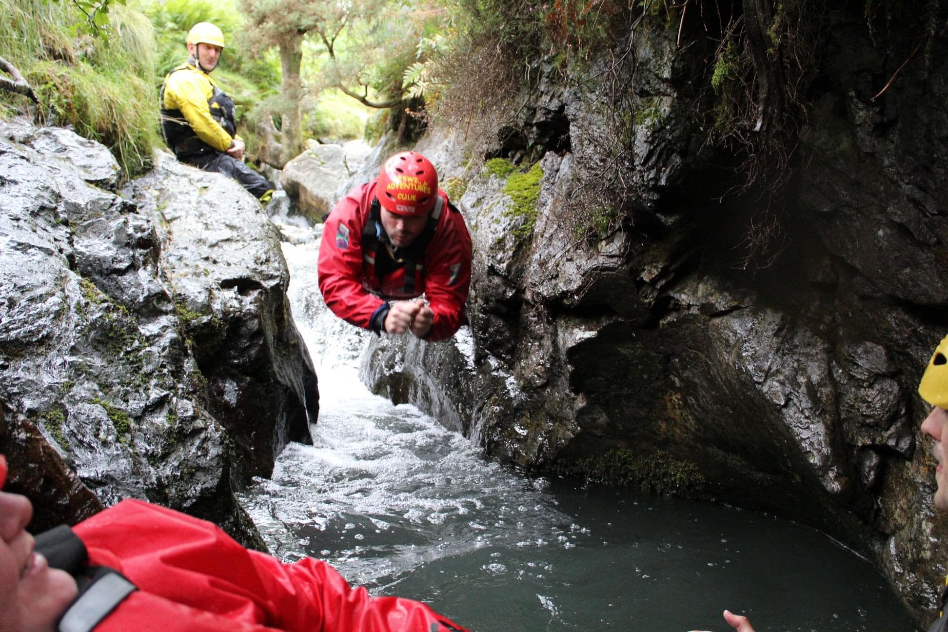 Jumping into water during canyoning