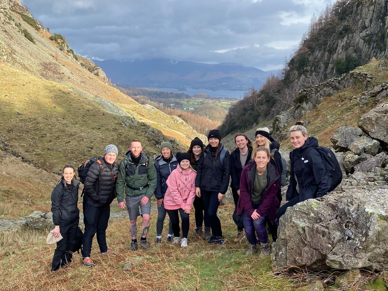 A corporate group hiking in the Lake District