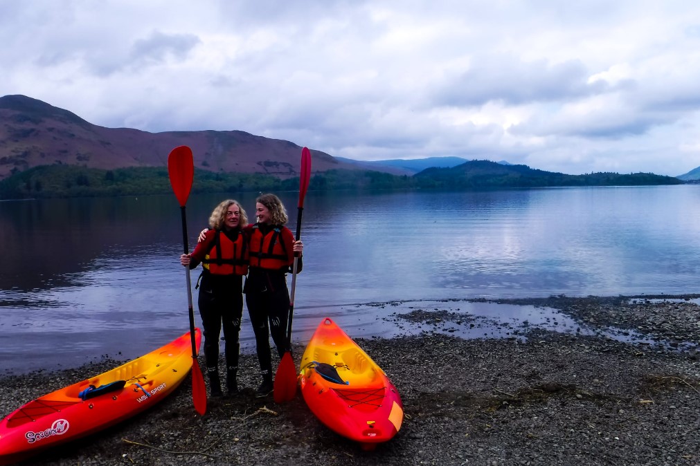 A mum and daughter kayaking in the Lake District